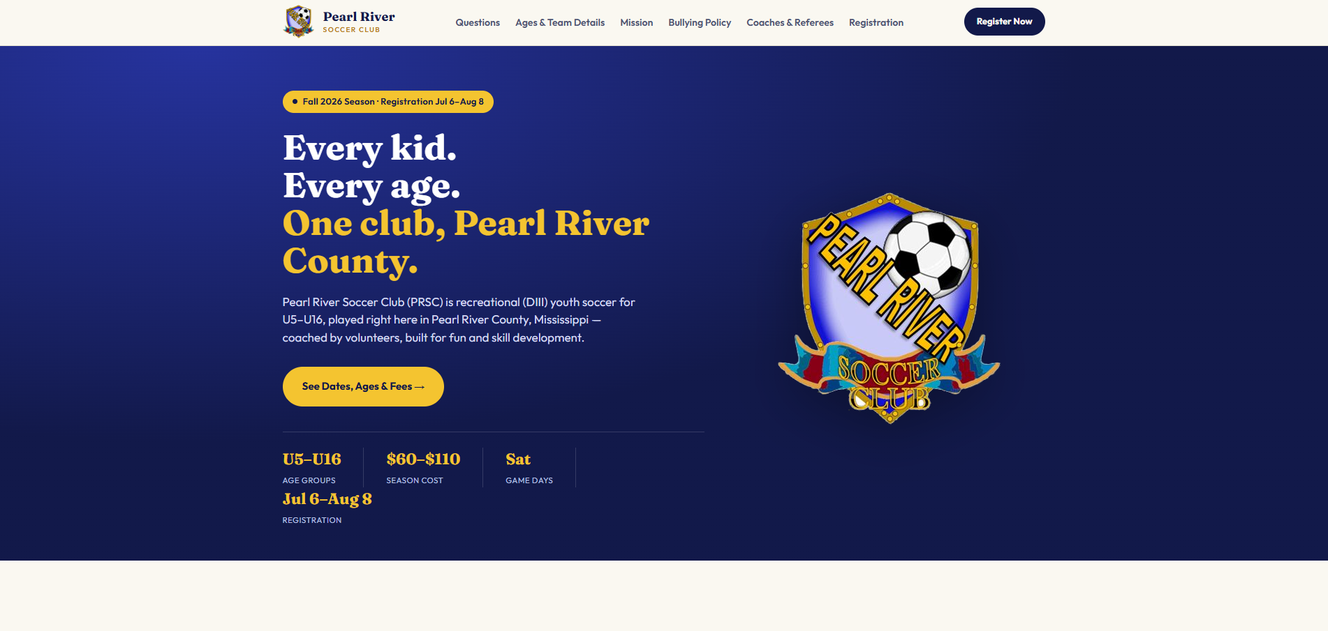 Pearl River Soccer Club front page