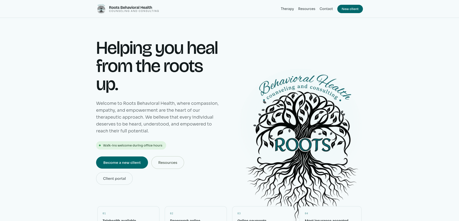 Roots Behavioral Health front page