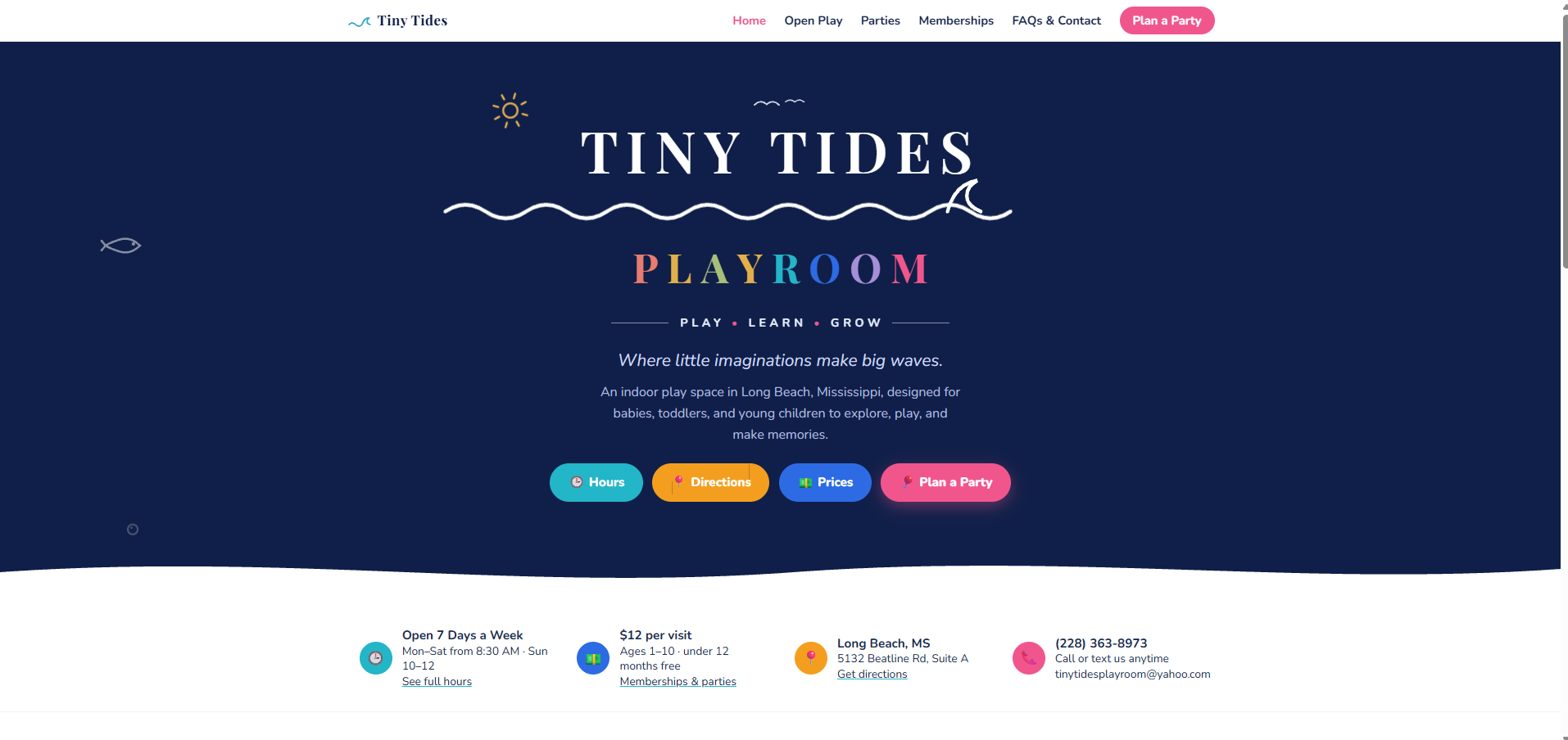 Tiny Tides Playroom front page